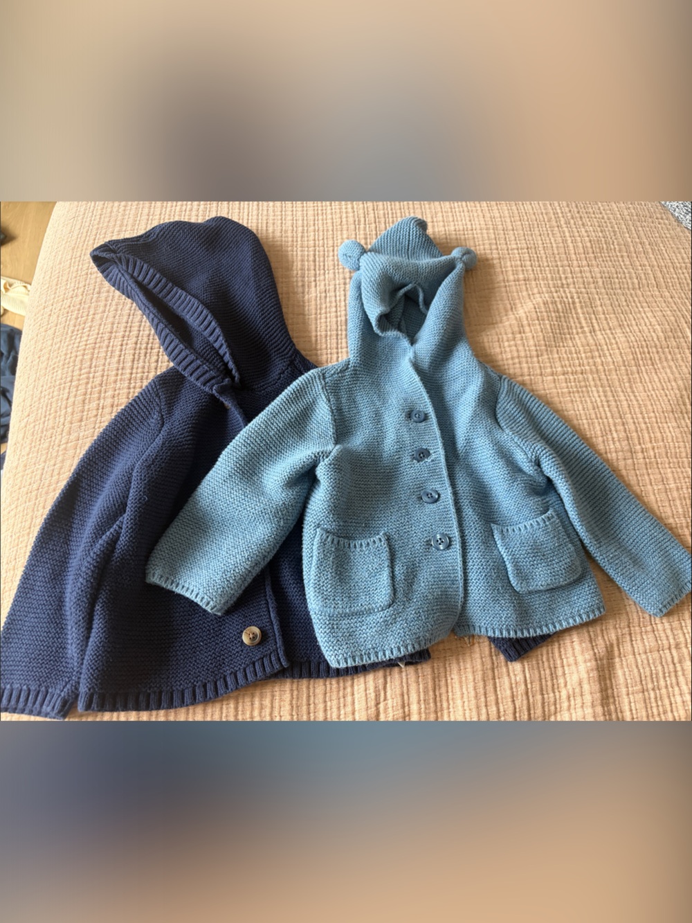 Kids Hooded Knit Jacket in Light Blue - Breathable Button-Front Coat